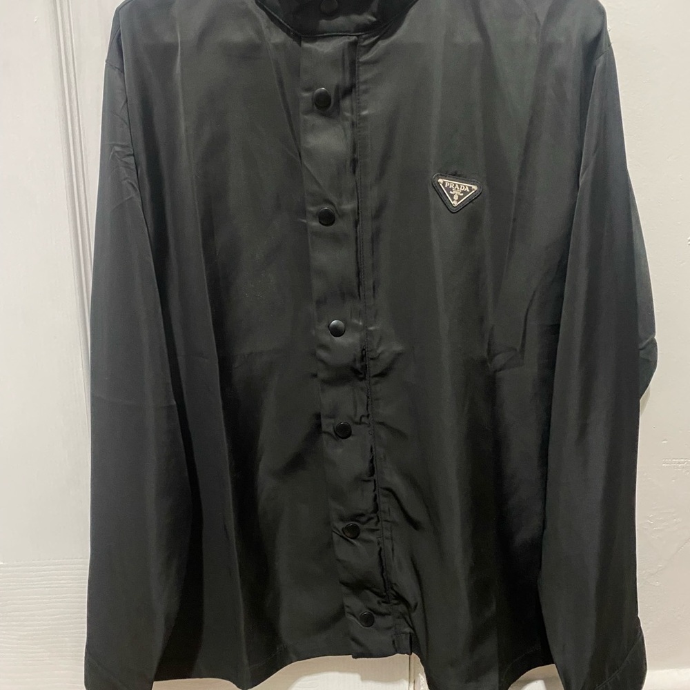 Black Prada Men Jacket 100% Polymaide Mock Neck Button UP Size Small Italy NWOT